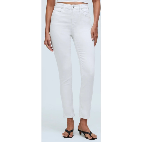 Madewell Stovepipe Narrow Leg Pure White Ankle High Rise Jeans US Womens 32 Plus - Picture 1 of 7
